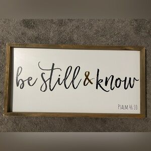 24” x 12” Be Still & Know Wall Art - White and Brown